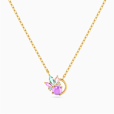 Flower Colored Stones Necklace in 14K Gold - 102051100162421