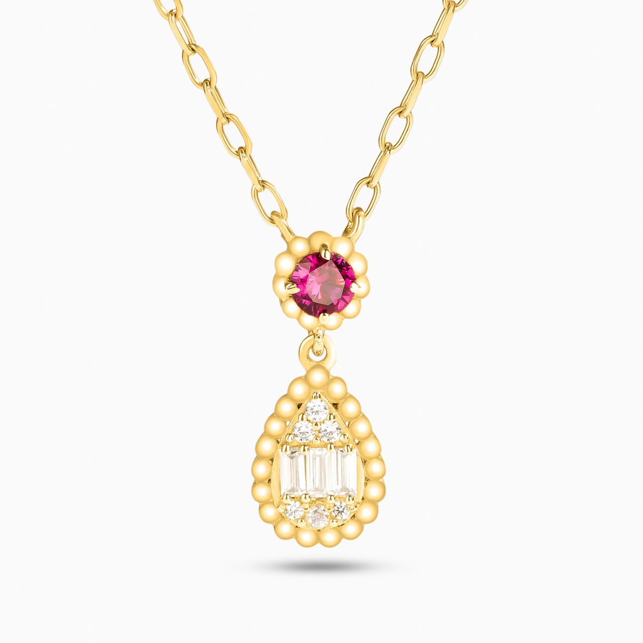 18K Gold Colored Stones Pendant Necklace