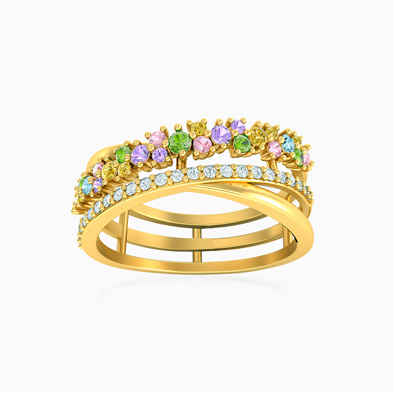 18K Gold Colored Stones Band Ring