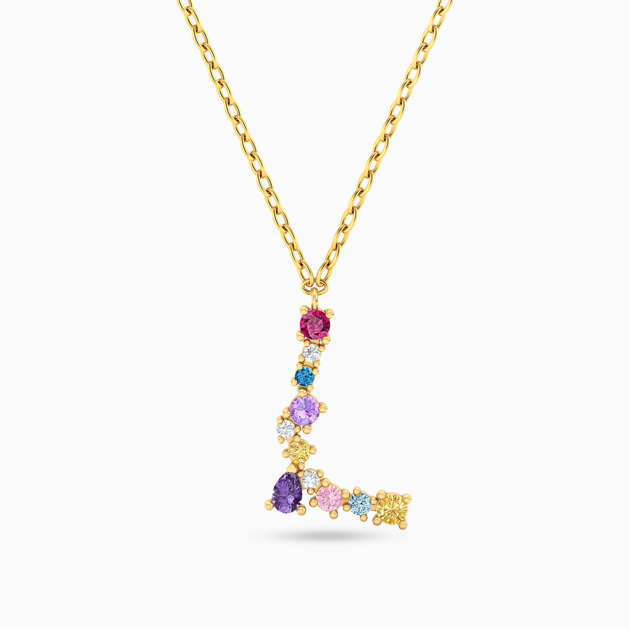 18K Gold Colored Stones Pendant Necklace