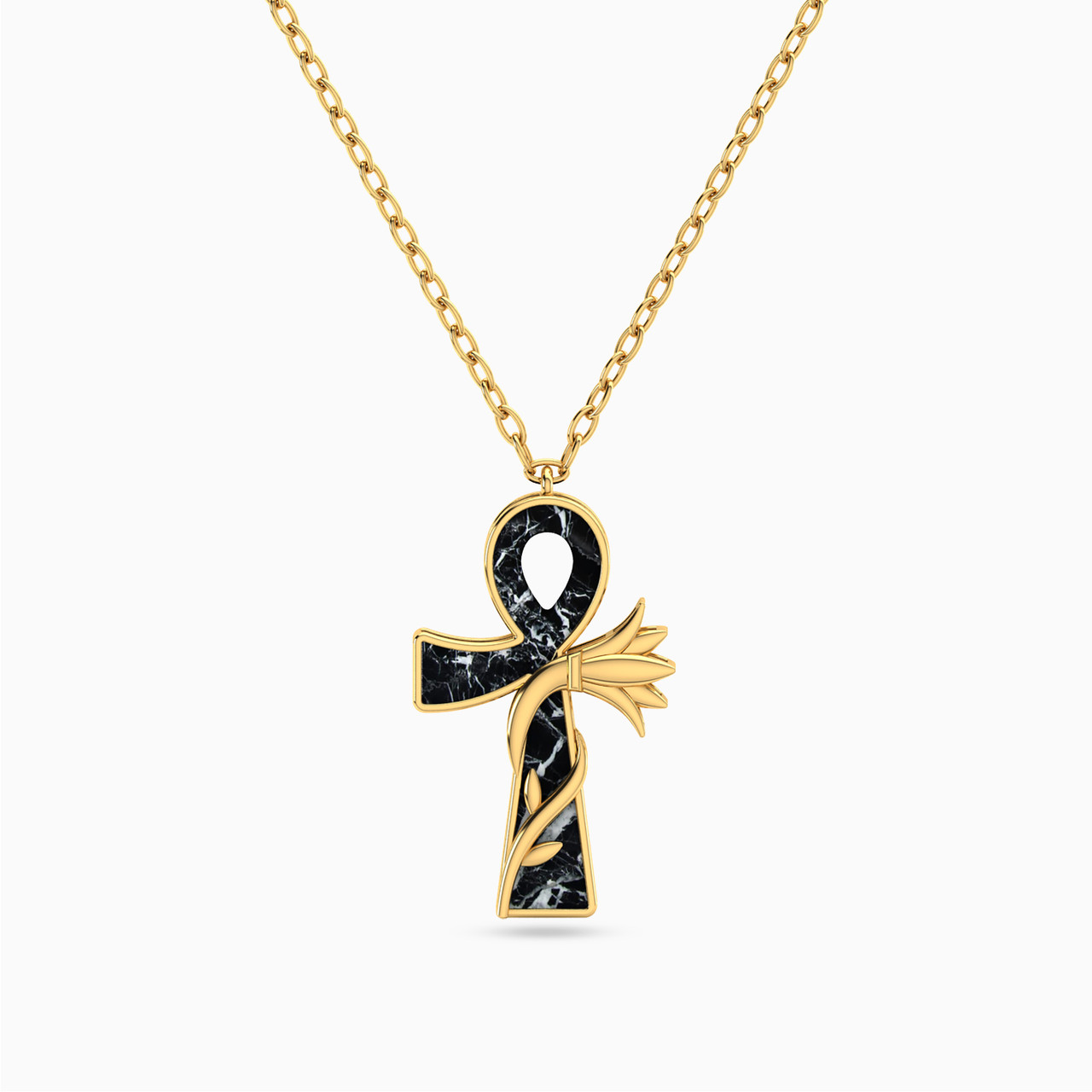 Ankh Shaped Colored Stones Pendant with 18K Gold Chain