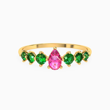 Pear Colored Stones Statement Ring in 14K Gold - 102021100132151
