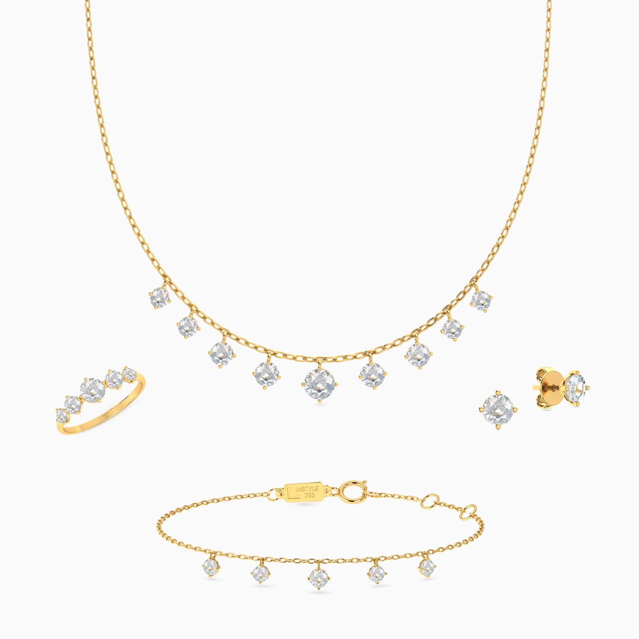 18K Gold Cubic Zirconia Jewelry Set -4 Pieces