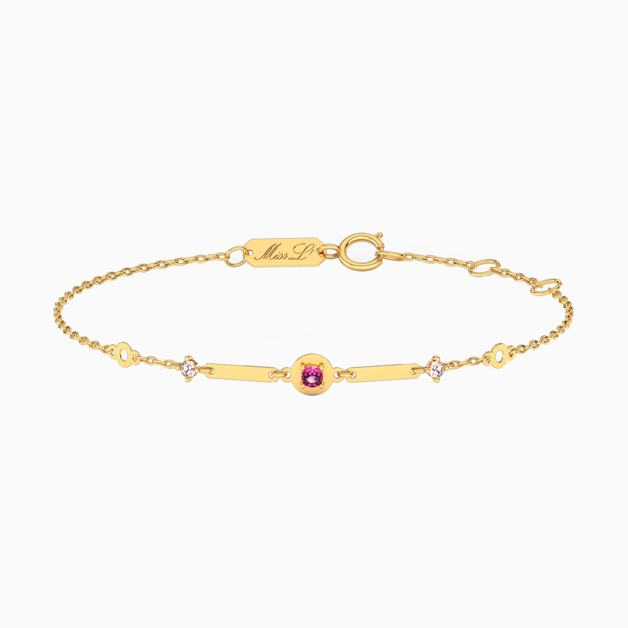 14K Gold Colored Stones Chain Bracelet