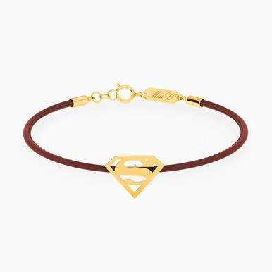 Leather Bracelet Superwoman Pendant in 18K Gold - 111101400362181 Leather Bracelet Superwoman Pendant in 18K Gold - 111101400362181