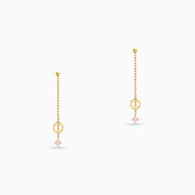 Tassels Rose Stone Drop Earrings in 14K Gold - 101031400022001