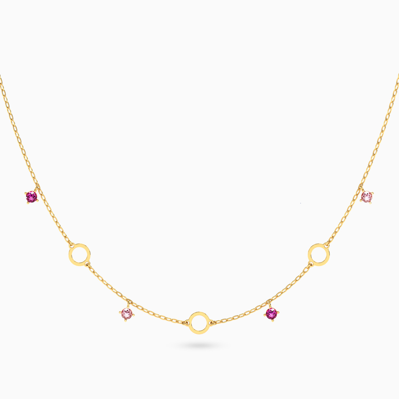 14K Gold Colored Stones Chain Necklace