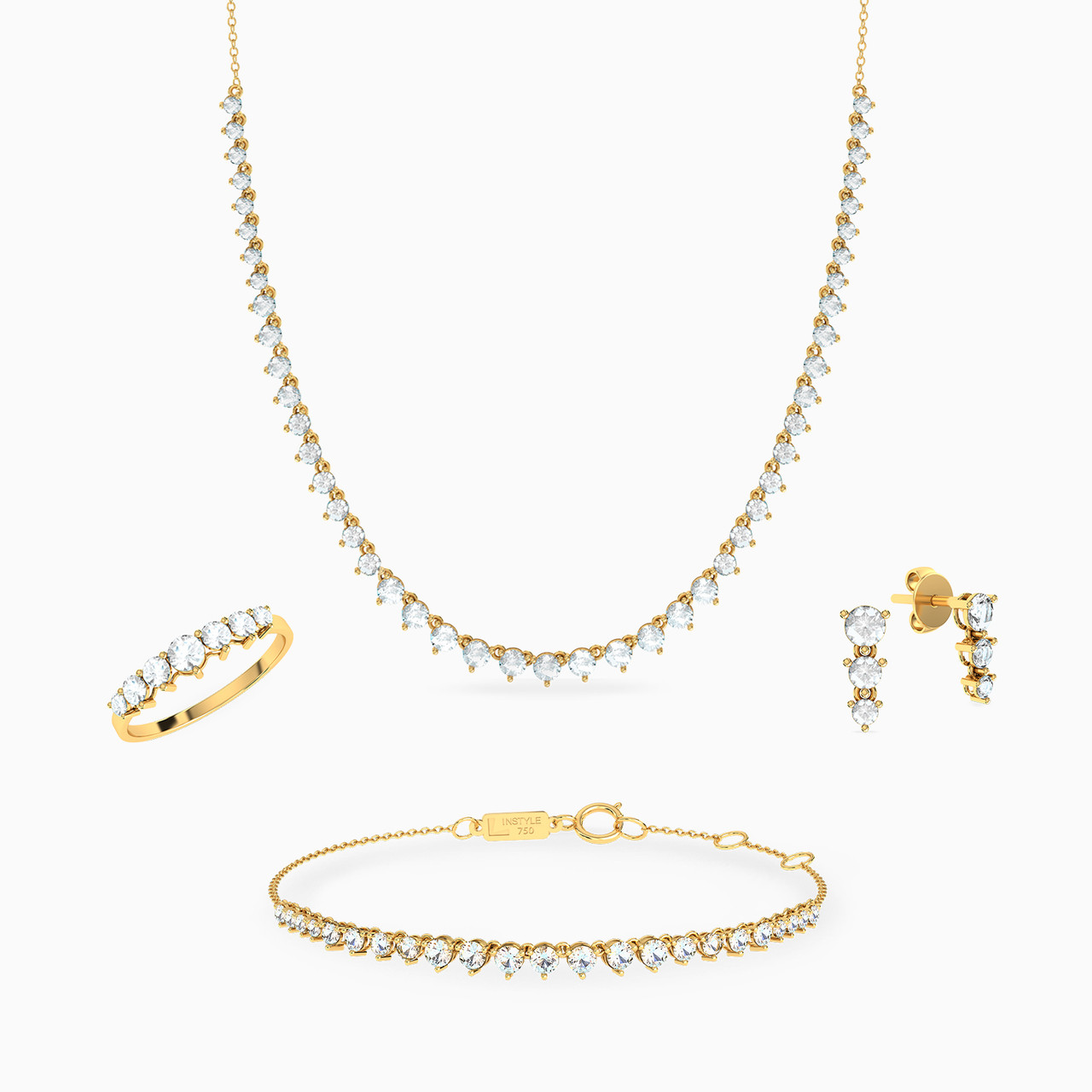 18K Gold Cubic Zirconia Jewelry Set -3 Pieces