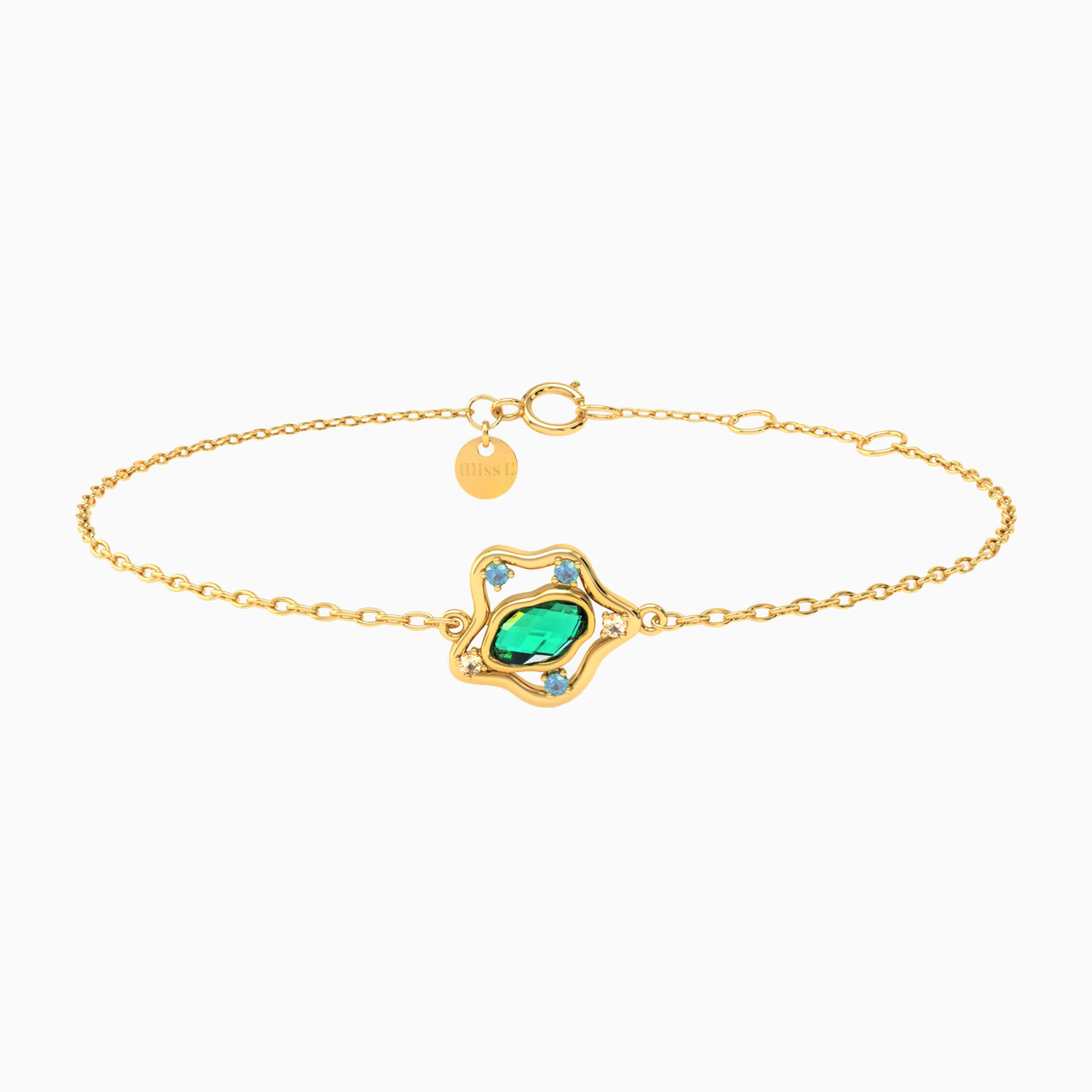 14K Gold Colored Stones Chain Bracelet