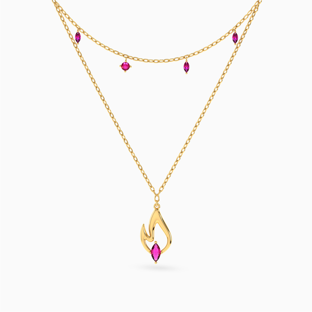 14K Gold Colored Stones Layered Necklace