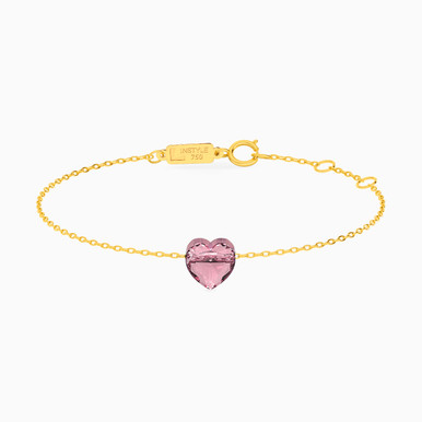 Heart Rose Stone Chain Bracelet in 18K Gold - 112100300372182