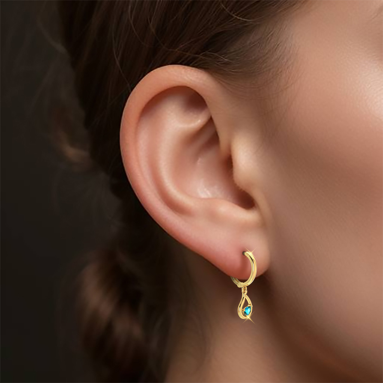 14K Gold Colored Stones Drop Earrings