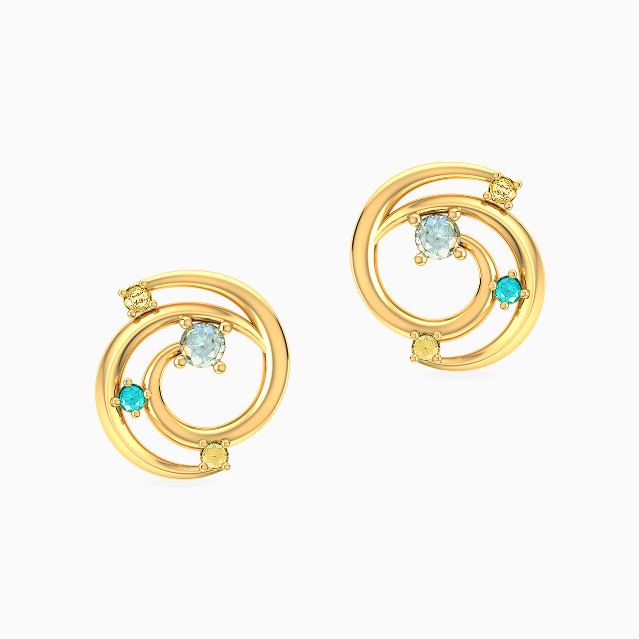 14K Gold Colored Stones Stud Earrings