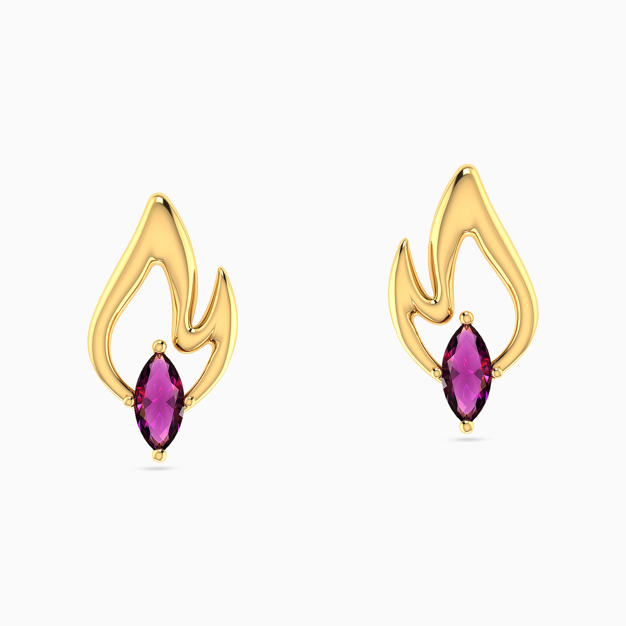 14K Gold Colored Stones Stud Earrings