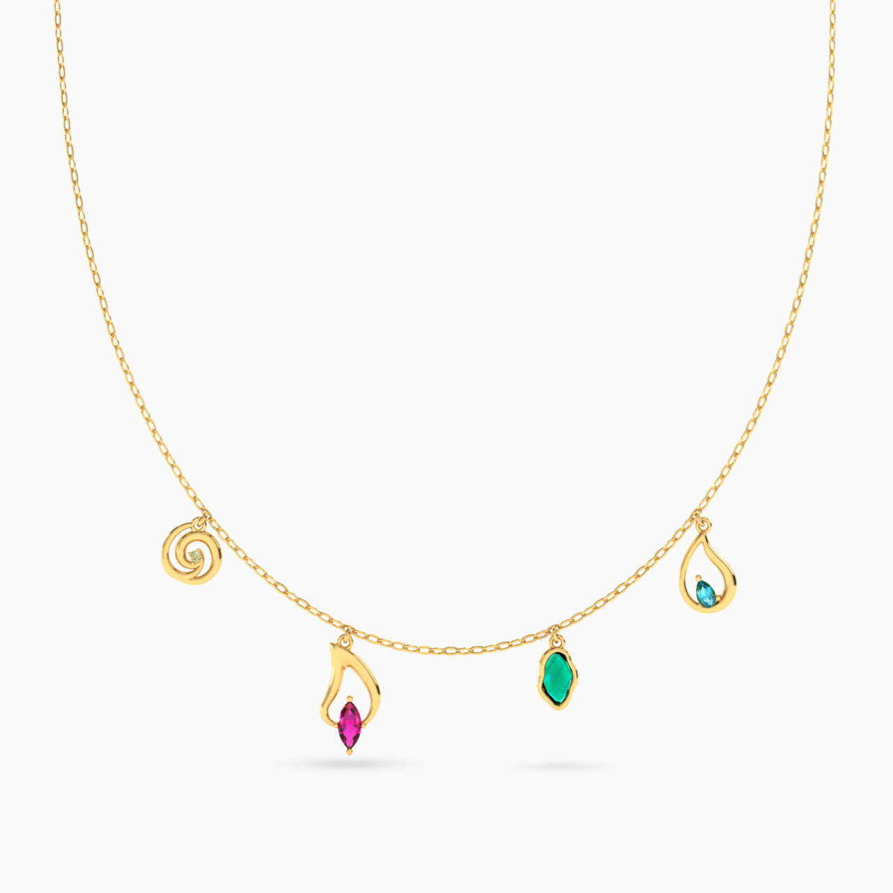 14K Gold Colored Stones Chain Necklace