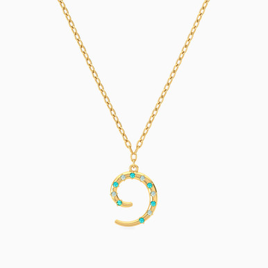 Swirl Green Stones Necklace In 14K Gold - 101051800172421