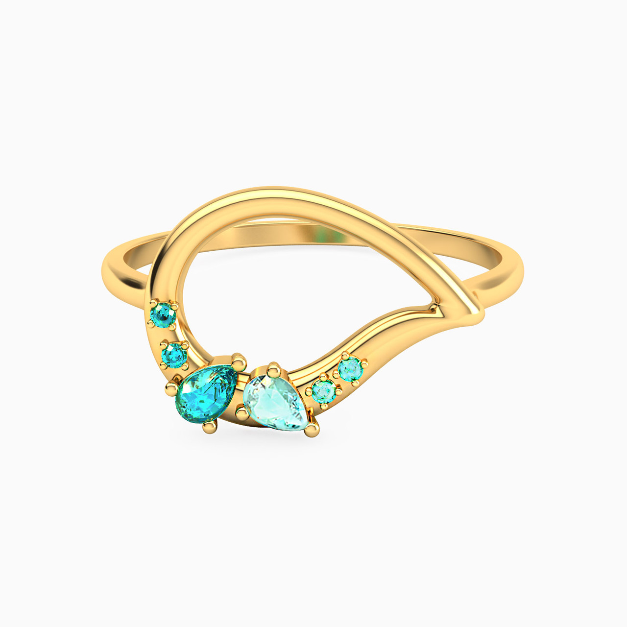 14K Gold Colored Stones Statement Ring