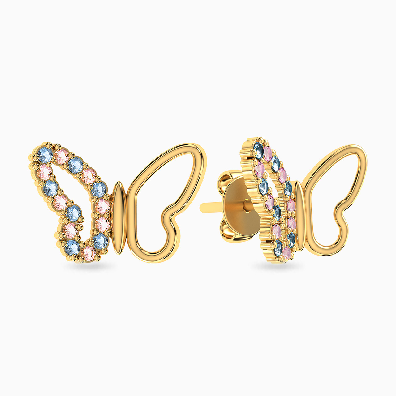 18K Gold Colored Stones Stud Earrings