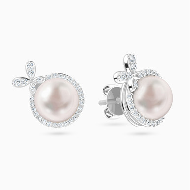 Circle Diamond & Pearl Stud Earrings in 18K Gold - HS20-229