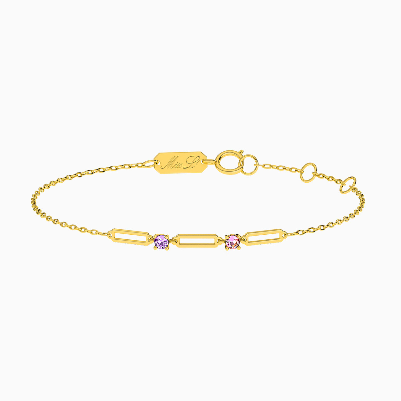 18K Gold Colored Stones Chain Bracelet