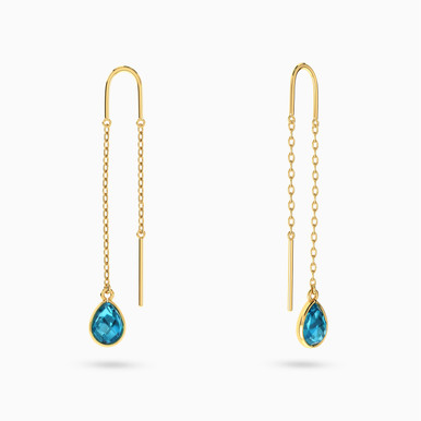 Pear Colored Stones Thread Drop Earrings in 18K Gold - 112030300242001