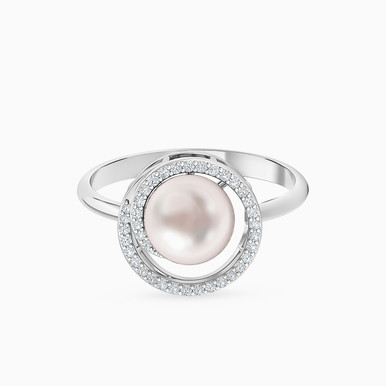 Circle Diamond & Pearl Ring in 18K Gold - HS10-223 Circle Diamond & Pearl Ring in 18K Gold - HS10-223