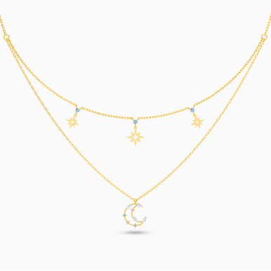Celestial Colored Stones Layered Necklace in 18K Gold - 111051100992421 Celestial Colored Stones Layered Necklace in 18K Gold - 111051100992421