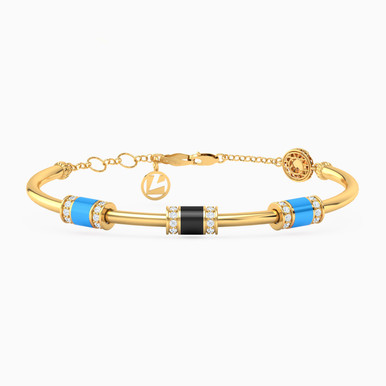 Cylinder Cubic Zirconia & Enamel Coated Bangle Bracelet in 18K Gold - 113091100852002