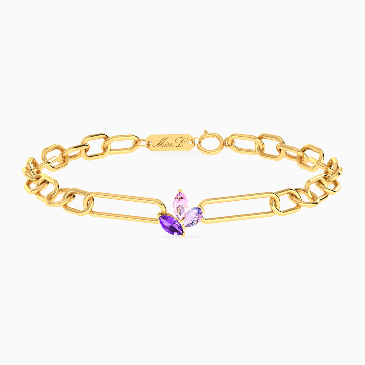 18K Gold Colored Stones Chain Bracelet