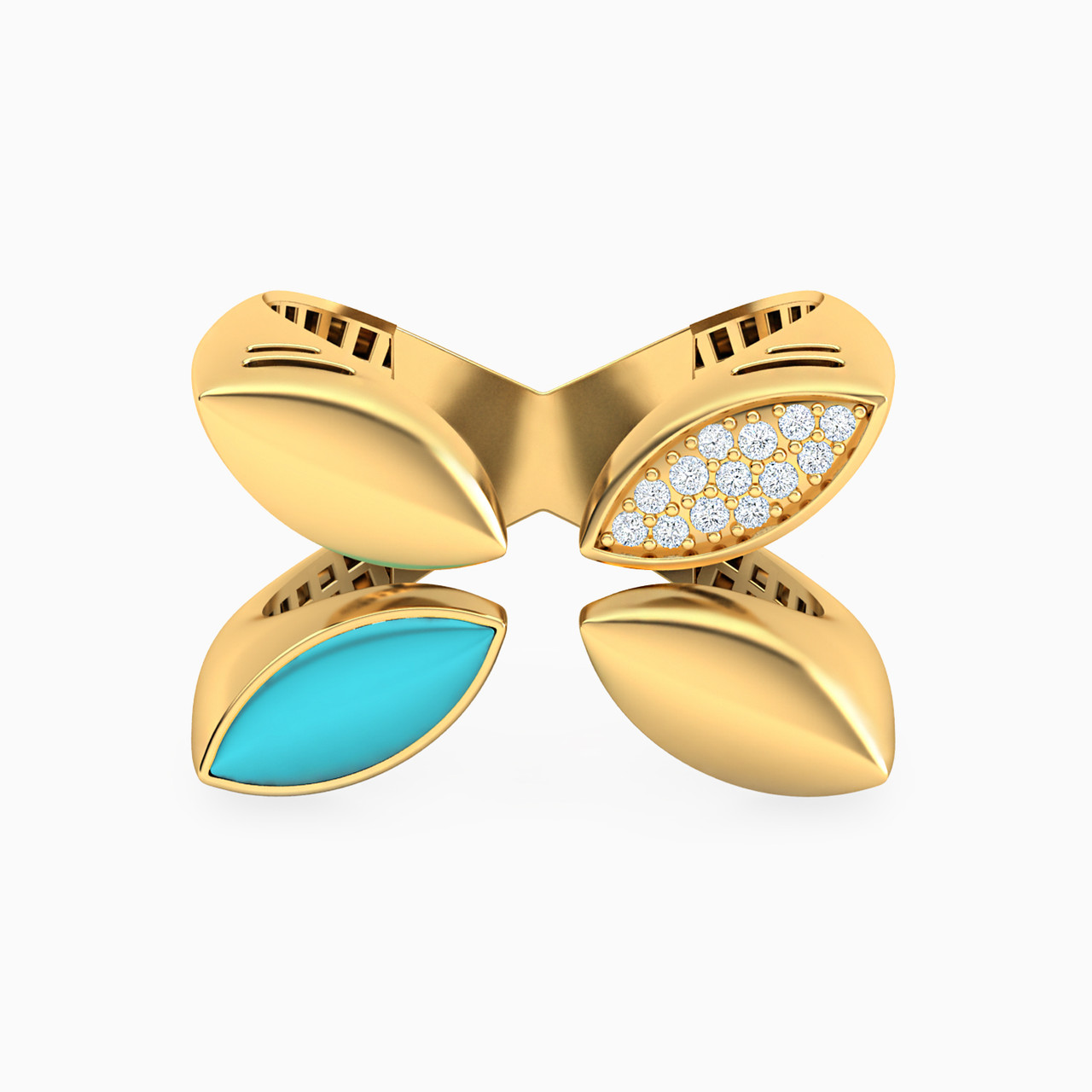 18K Gold Enamel Coated & Cubic Zirconia Two-headed Ring