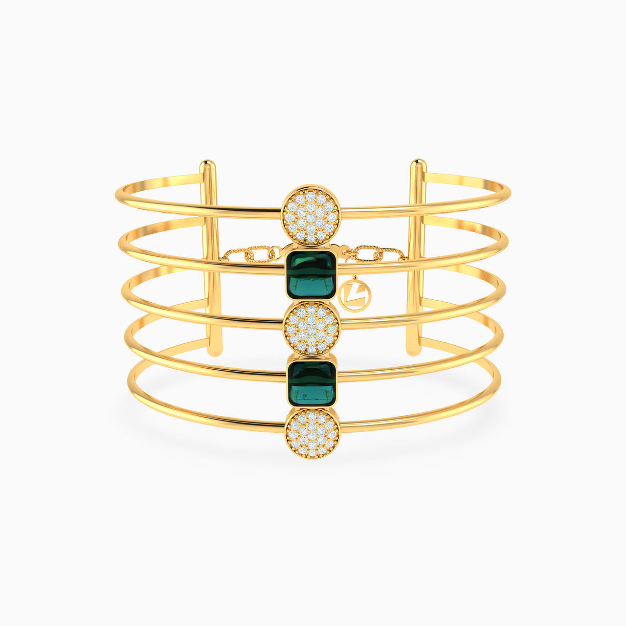 18K Gold Colored Stones Cuff Bracelet