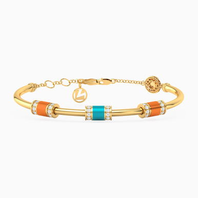 Cylinder Cubic Zirconia & Enamel Coated Bangle Bracelet in 18K Gold - 113091100852003