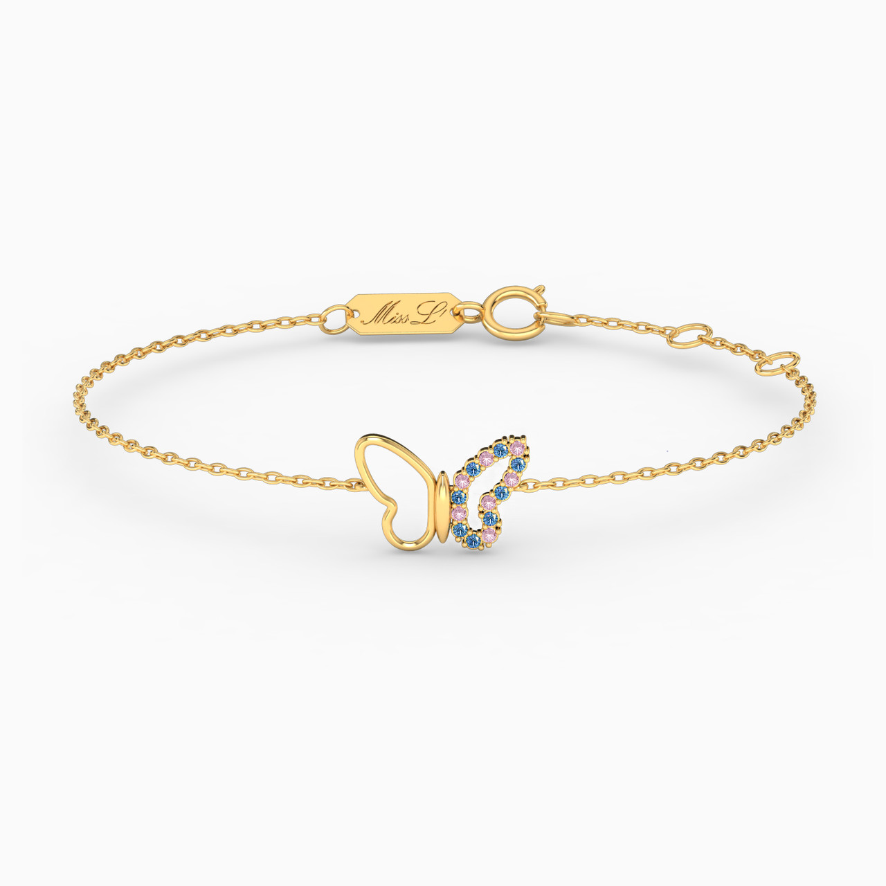 18K Gold Colored Stones Chain Bracelet