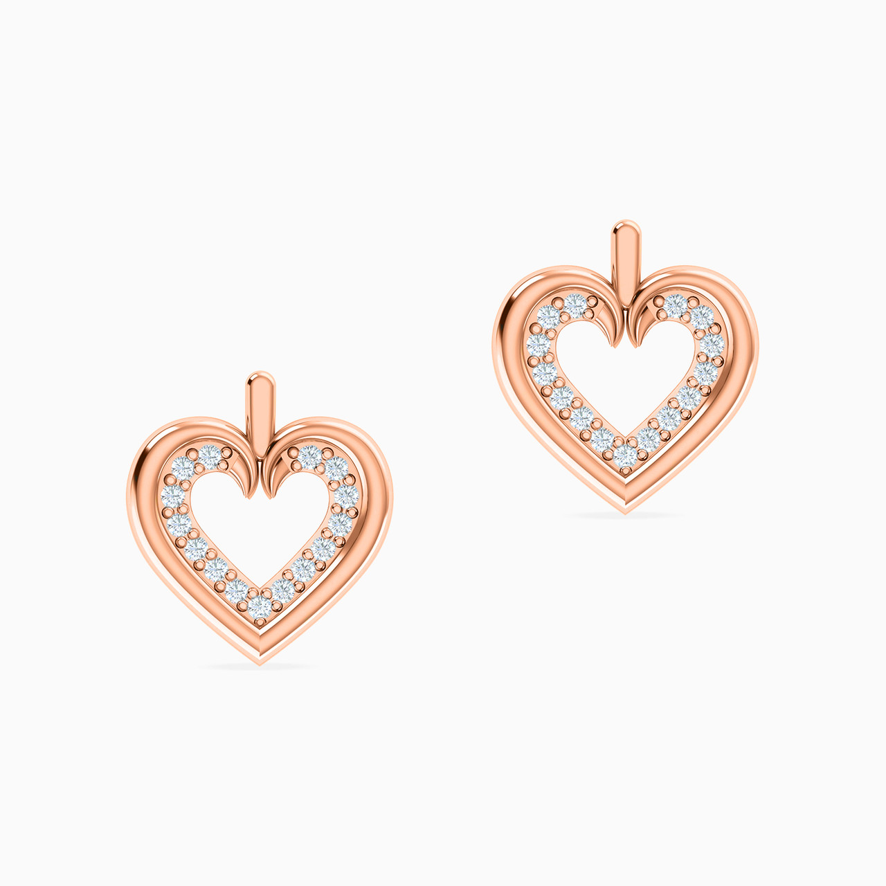 Heart Shaped Diamond Stud Earrings in 18K Gold