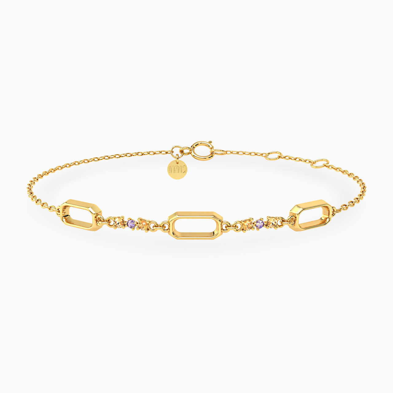 14K Gold Colored Stones Chain Bracelet