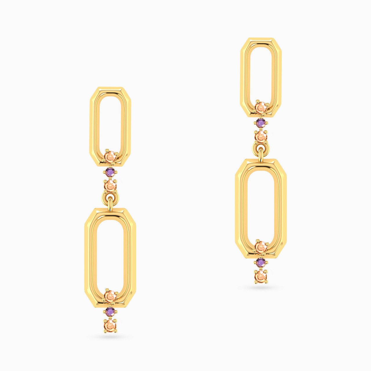 14K Gold Colored Stones Drop Earrings