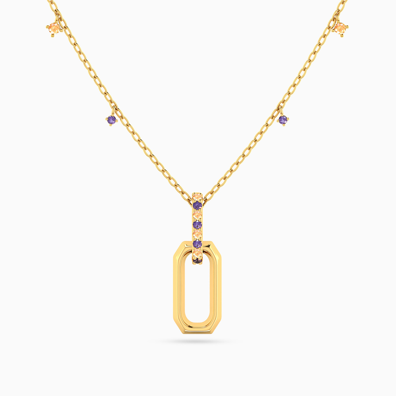 14K Gold Colored Stones Pendant Necklace