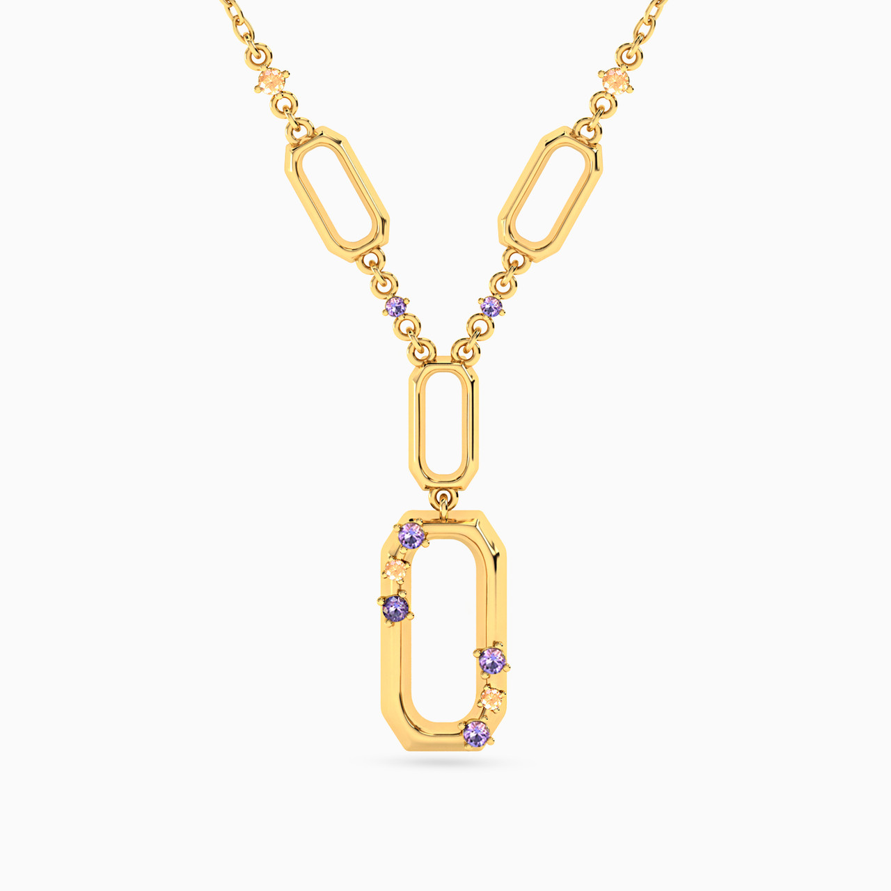 14K Gold Colored Stones Pendant Necklace