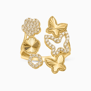 Butterfly Cubic Zirconia Ring in 18K Gold - 113027900032171