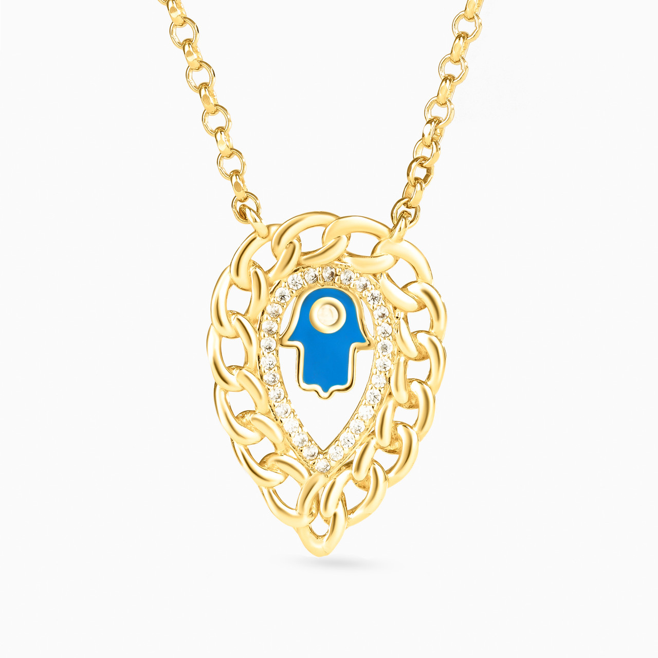 18K Gold Cubic Zirconia & Enamel Coated Pendant Necklace