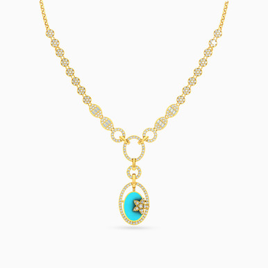 Oval Cubic Zirconia & Enamel Coated Necklace in 18K Gold - 313051800092601 Oval Cubic Zirconia & Enamel Coated Necklace in 18K Gold - 313051800092601