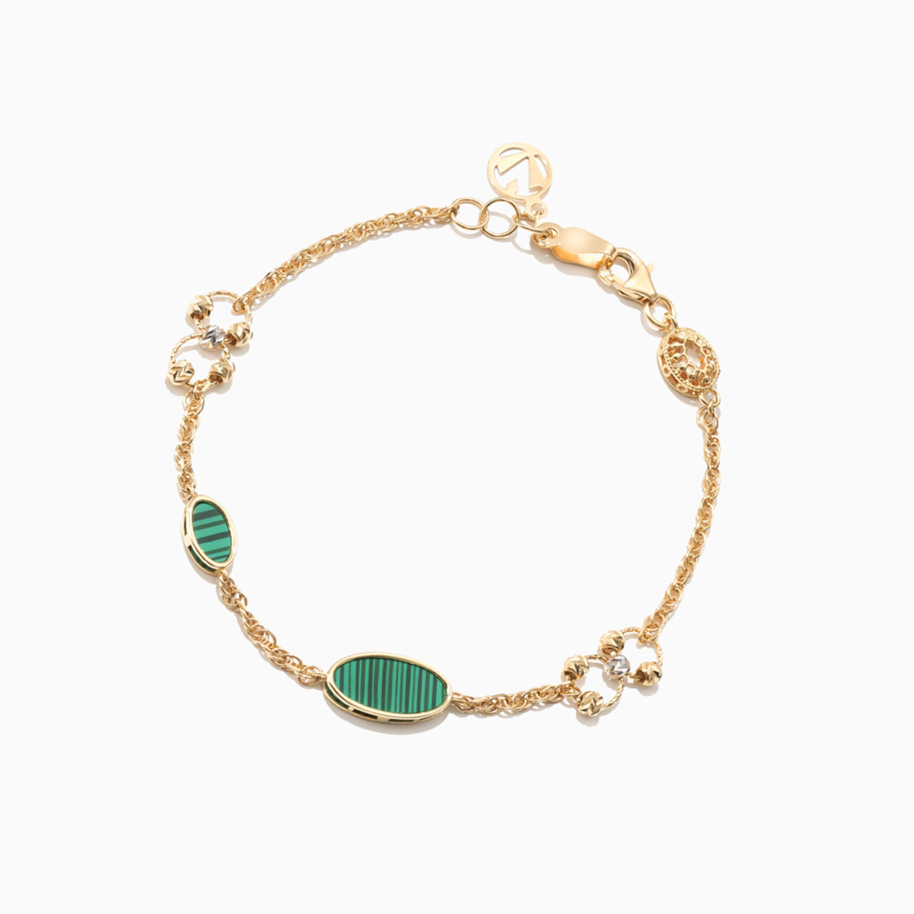 18K Gold Colored Stones Chain Bracelet