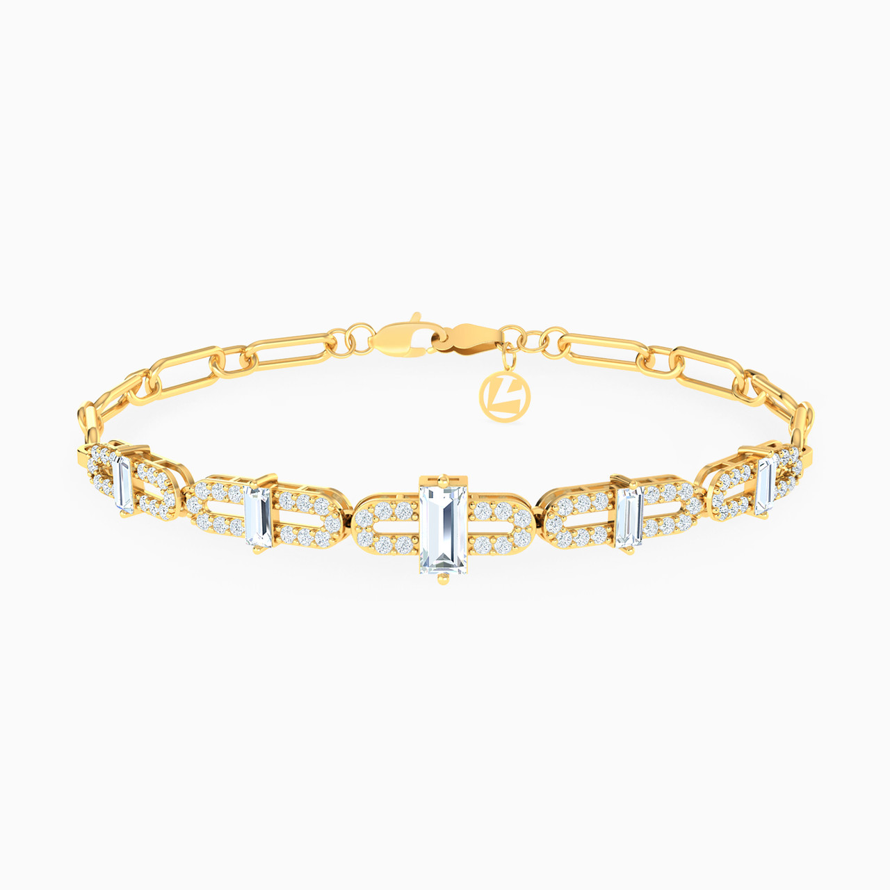 18K Gold Cubic Zirconia Chain Bracelet