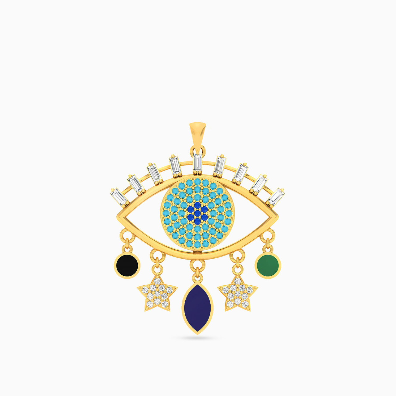 18K Gold Colored Stones & Enamel Coated Pendant