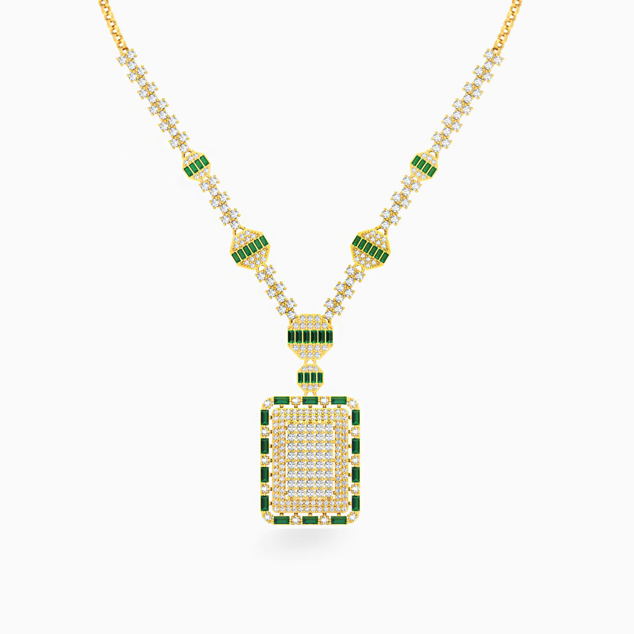 18K Gold Colored Stones Pendant Necklace