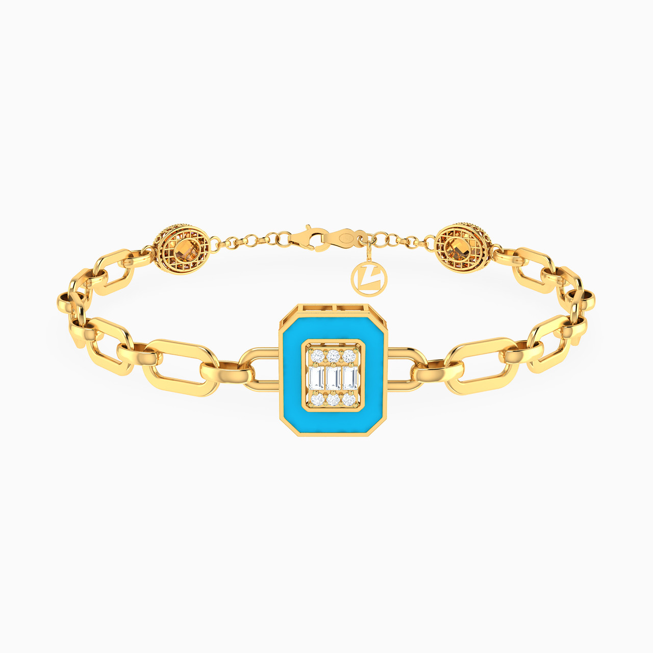 18K Gold Enamel Coated & Cubic Zirconia Chain Bracelet