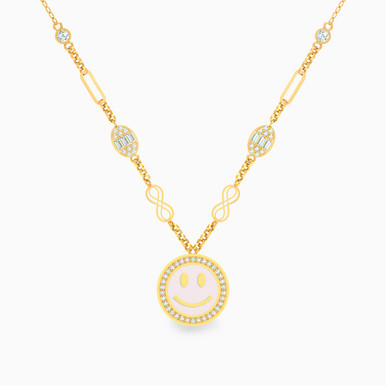 Circle Cubic Zirconia & Enamel Coated Necklace in 18K Gold - 313051800172451 Circle Cubic Zirconia & Enamel Coated Necklace in 18K Gold - 313051800172451
