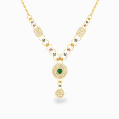 Circle Green Stones Necklace in 18K Gold - 313051800182601