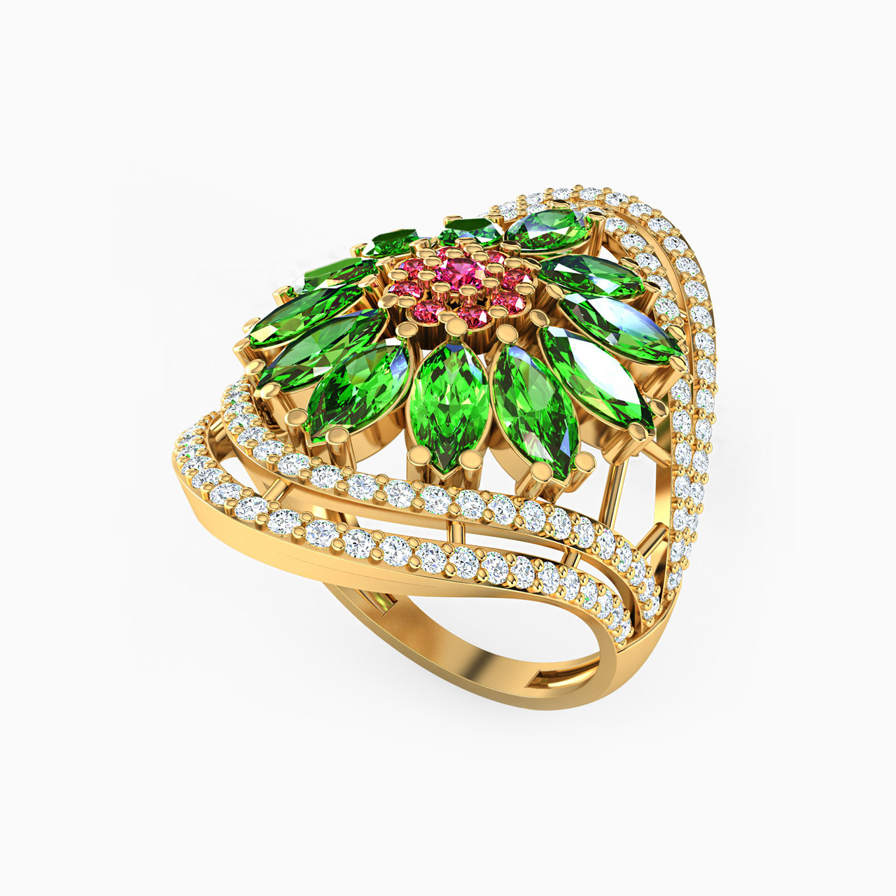 18K Gold Colored Stones Statement Ring