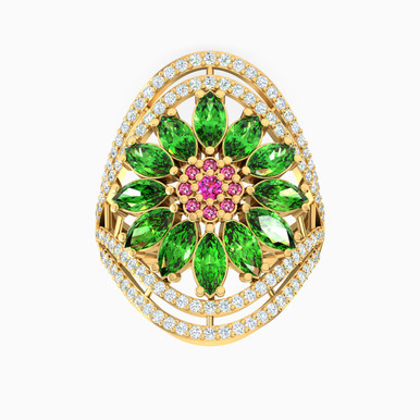 Flower Colored Stones Ring in 18K Gold - 113021801062171